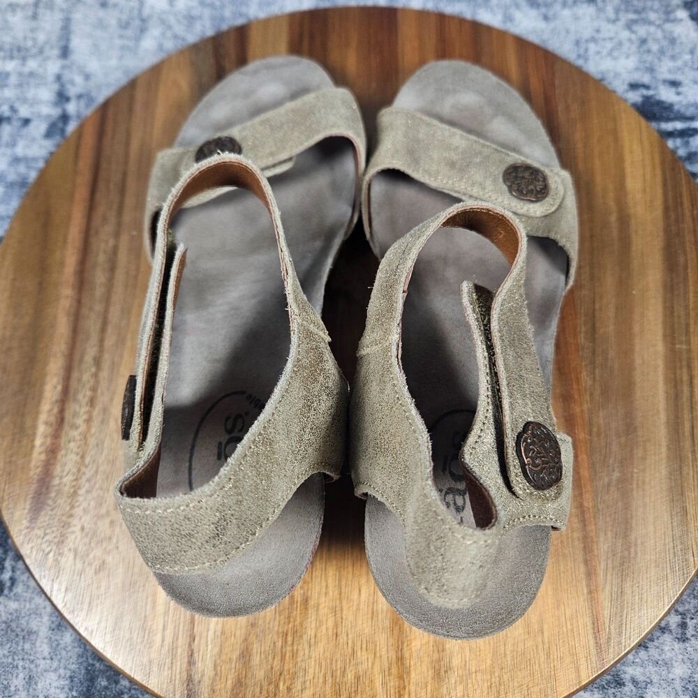 Taos Festival Sandals Womens Size 7 Beige Shimmer Leather Wedge Comfort Strappy - Picture 7 of 11